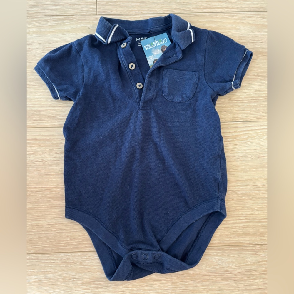 M&S Baby Polo Onesie, Navy Blue, Size 18-24 Months.